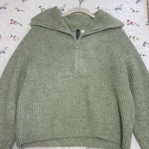 H&M Light Green Quarter Zip Sweater